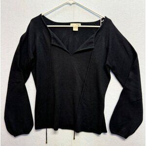 Evie Long Sleeve Sweater Blouse V-Neck Tie  Black Lightweight Soft Size Large